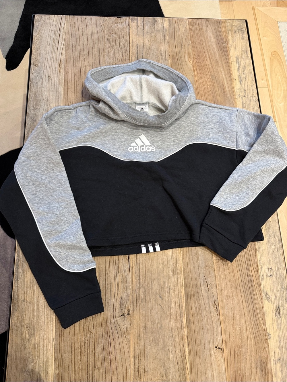 adidas Black and Gray Cropped Hoodie
